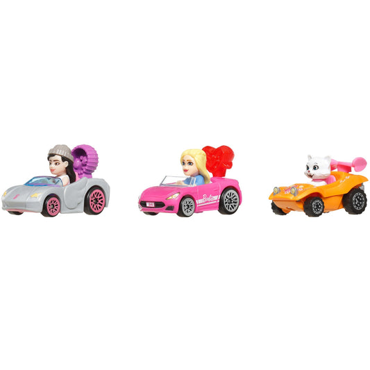 Hot Wheels Racerverse Barbie 3-Pack, Set Of 3 Die-Cast Toy Cars With Non-Removable Figures
