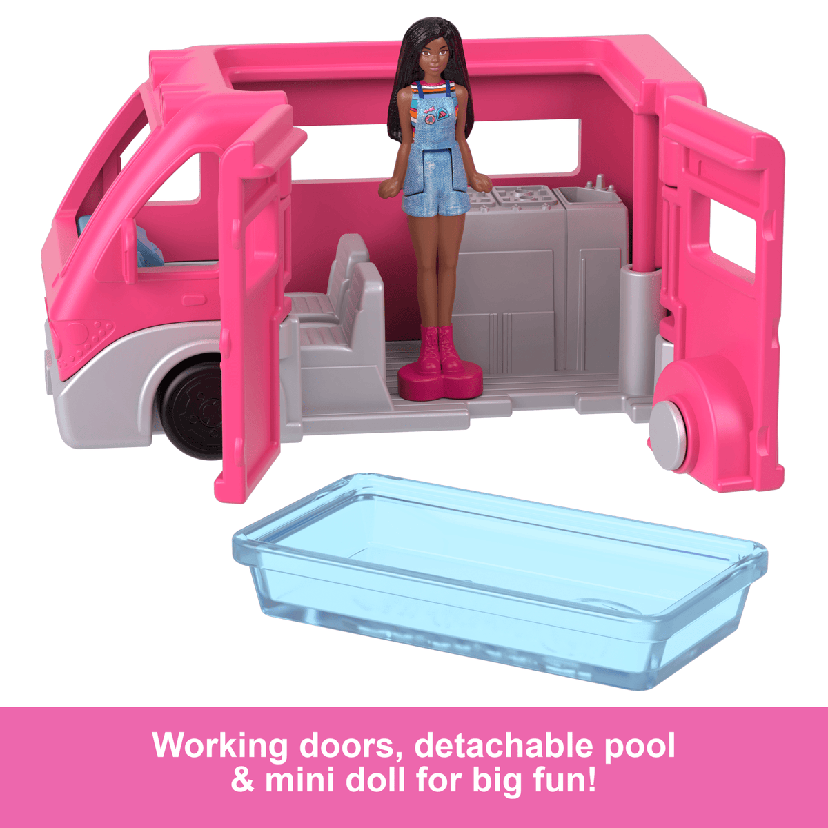 Barbie Mini Barbieland Doll & Vehicle Set With 1.5-inch Doll & Dreamcamper With Color-Change Pool