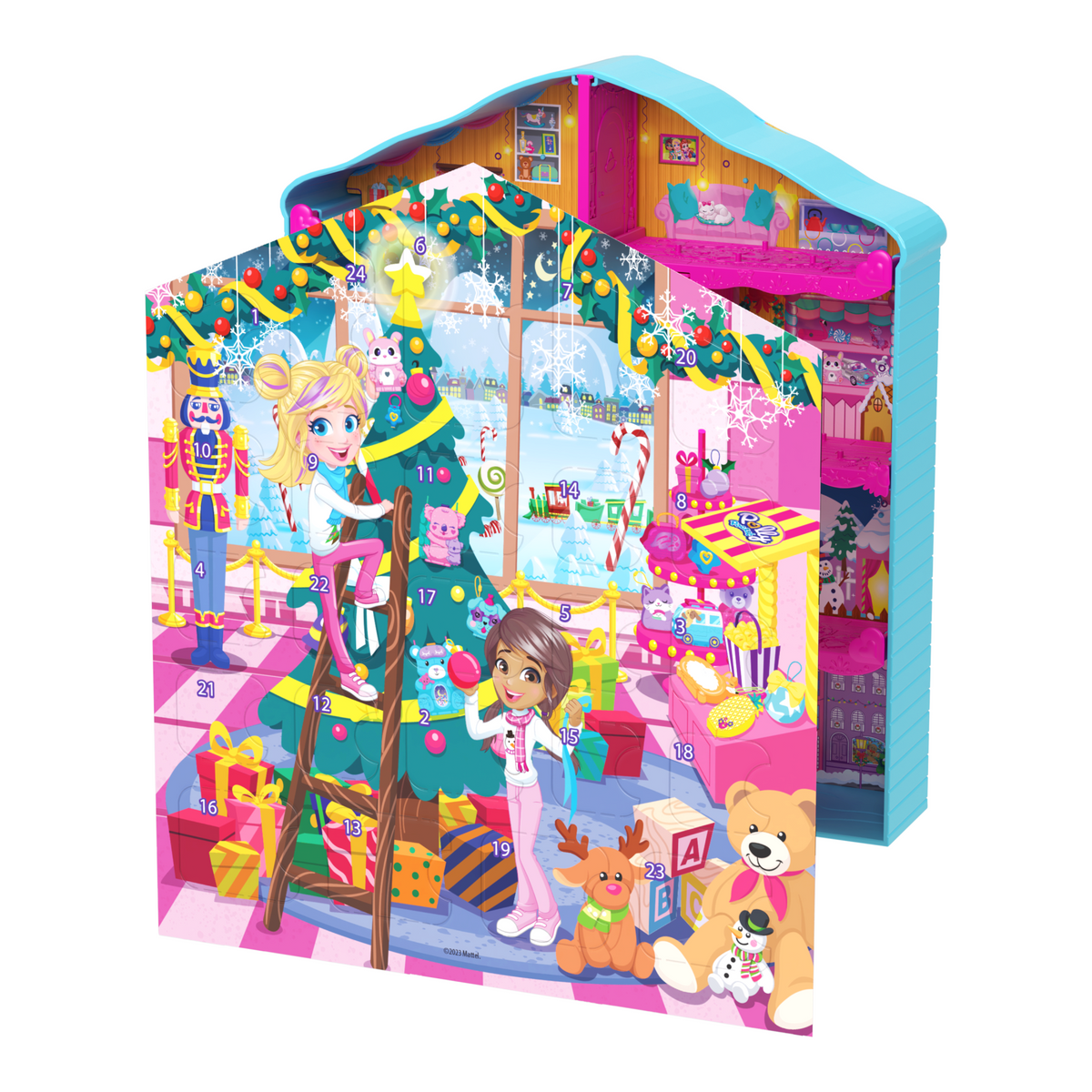 Polly Pocket Dolls And Playset Advent Calendar, Gingerbread House With Dollhouse Furniture, Toy Car, And Holiday Accessories