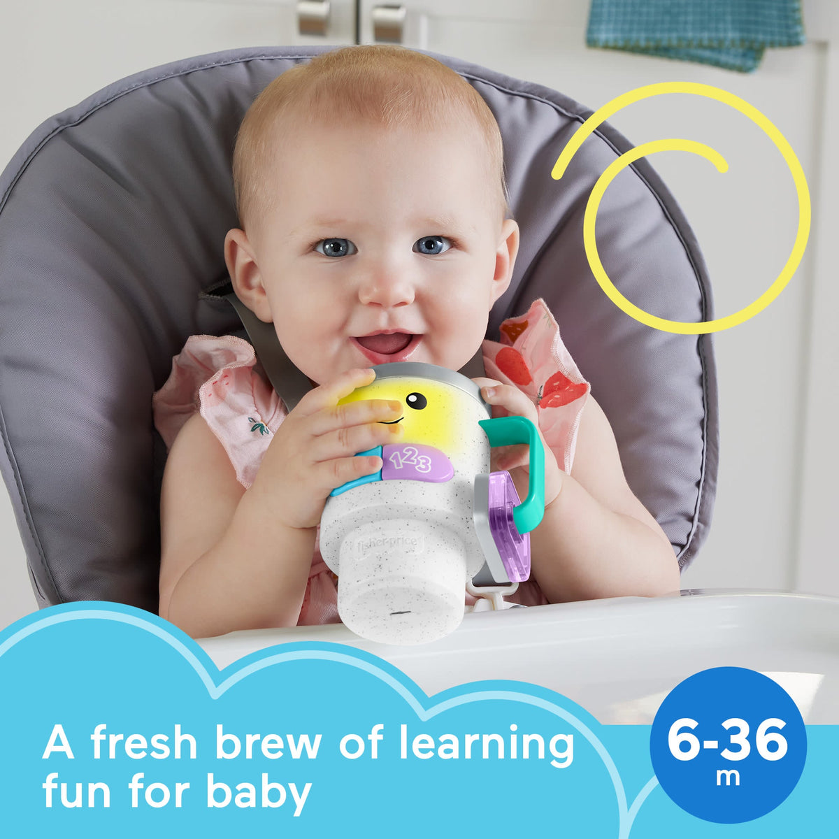 Fisher-Price Laugh & Learn Wake Up & Learn Coffee Mug Baby Musical Toy, Multilanguage Version